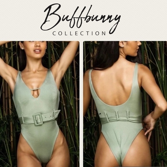 BuffBunny Mojito Green Luxleisure One Piece Belted Swimsuit - Picture 4 of 15